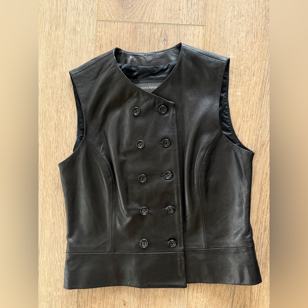 Banana Republic Black 100% Genuine Leather Double-Breasted Vest